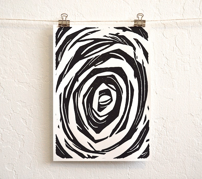 the elephant's eye modern abstract black and white linocut print image 5