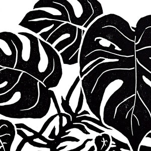 my monstera modern scandi boho style botanical linocut print image 3