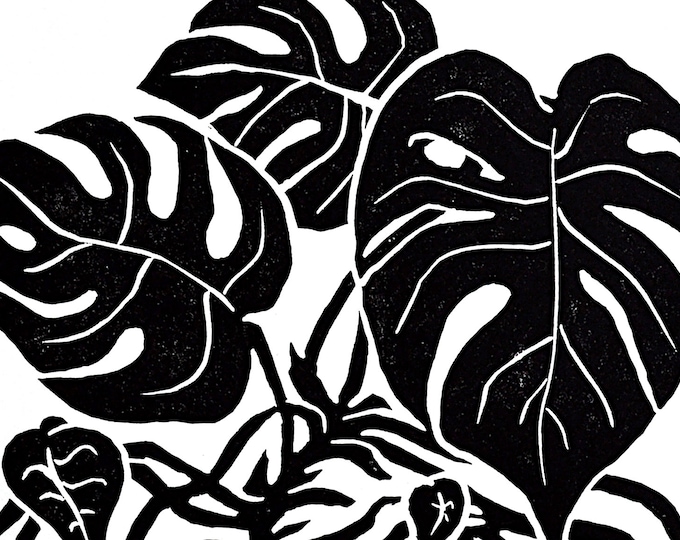 my monstera - unique modern boho jungle linocut print