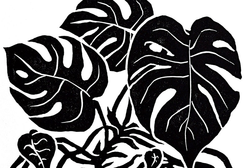 my monstera modern scandi boho style botanical linocut print image 3
