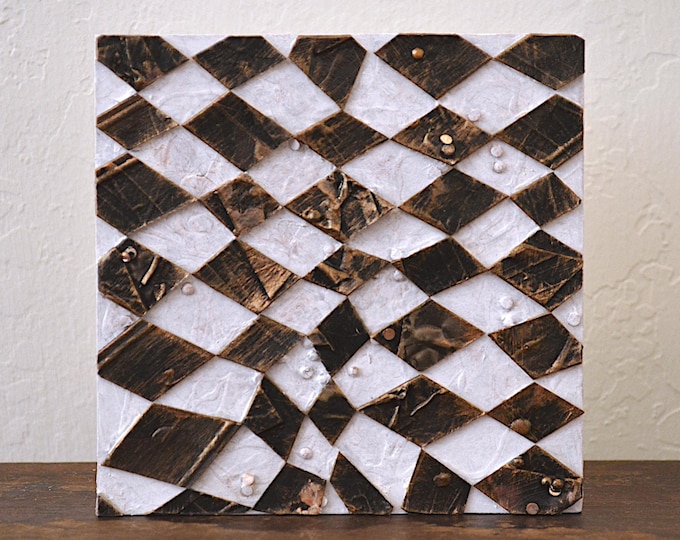 shiny black diamonds - original contemporary geometric abstract mixed media art, ready to hang