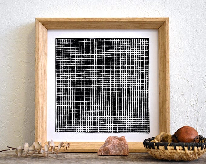 ode to Agnes 2 - basketweave minimalist style hand-pressed linocut print on fine paper