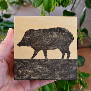 javelina in silhouette - hand-pressed desert boho print on wood panel