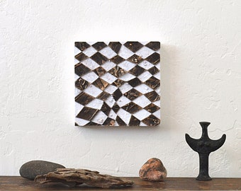 shiny black diamonds - original contemporary geometric abstract mixed media art, ready to hang