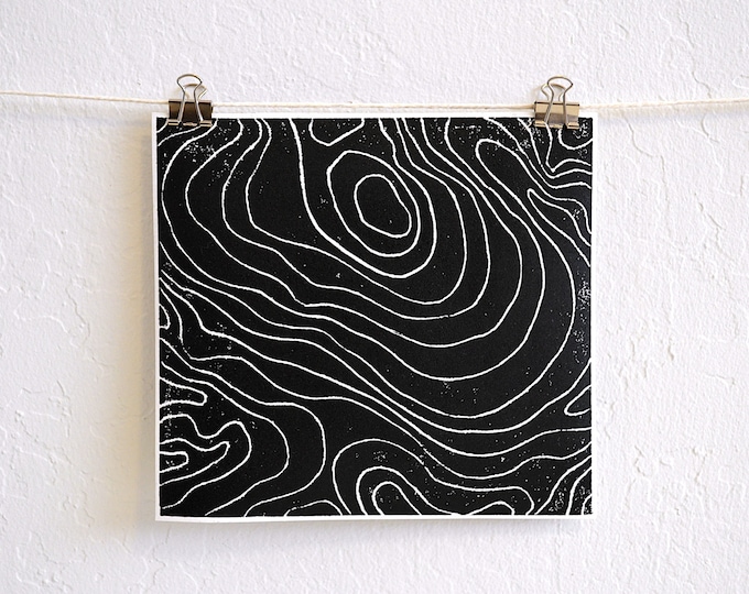 topos - modern minimal hand-carved linocut print, unique hand-pressed contemporary art decor on fine paper
