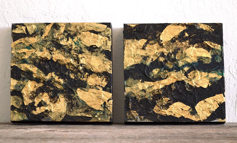 rare earth diptych set of two unique and original mixed media paintings on panel, ready to hang image 2