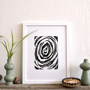 the elephant's eye modern abstract black and white linocut print image 4