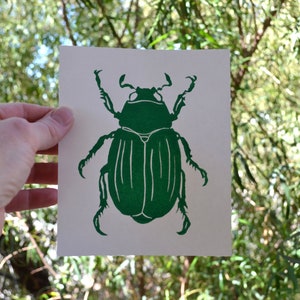 modern minimal insect beetle bug art: scarab, hand-pressed linocut print on fine art paper image 7