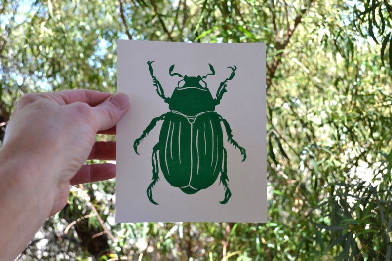 modern minimal insect beetle bug art: scarab, hand-pressed linocut print on fine art paper image 7