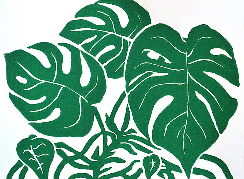 my monstera modern scandi boho style botanical linocut print image 5