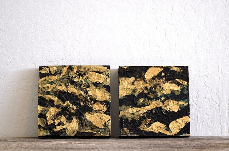 rare earth diptych set of two unique and original mixed media paintings on panel, ready to hang image 1