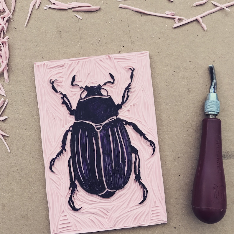 modern minimal insect beetle bug art: scarab, hand-pressed linocut print on fine art paper image 8