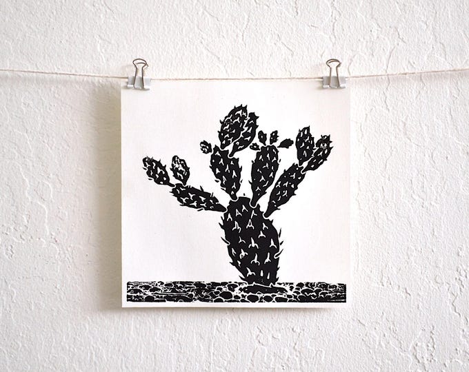 prickly pear cactus - unique desert modern hand-pressed linocut print on fine paper
