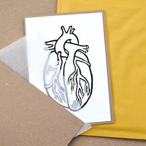 modern minimal anatomical heart block print: a simple heart, hand-pressed linocut print on paper image 6