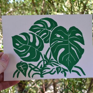 my monstera modern scandi boho style botanical linocut print image 4