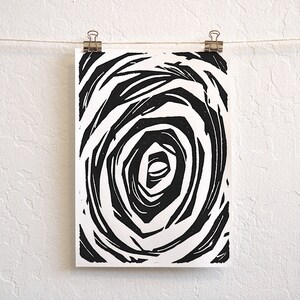 the elephant's eye modern abstract black and white linocut print image 1
