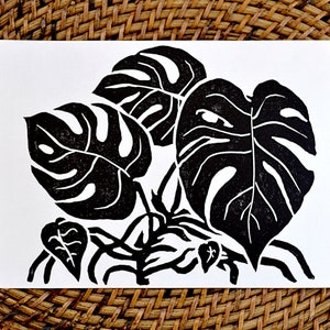 my monstera modern scandi boho style botanical linocut print image 6