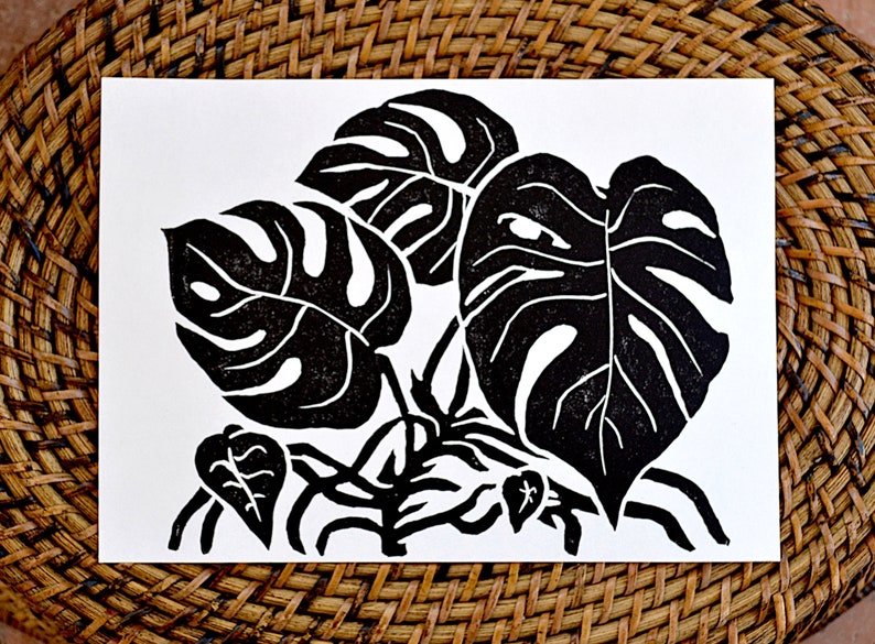my monstera modern scandi boho style botanical linocut print image 6