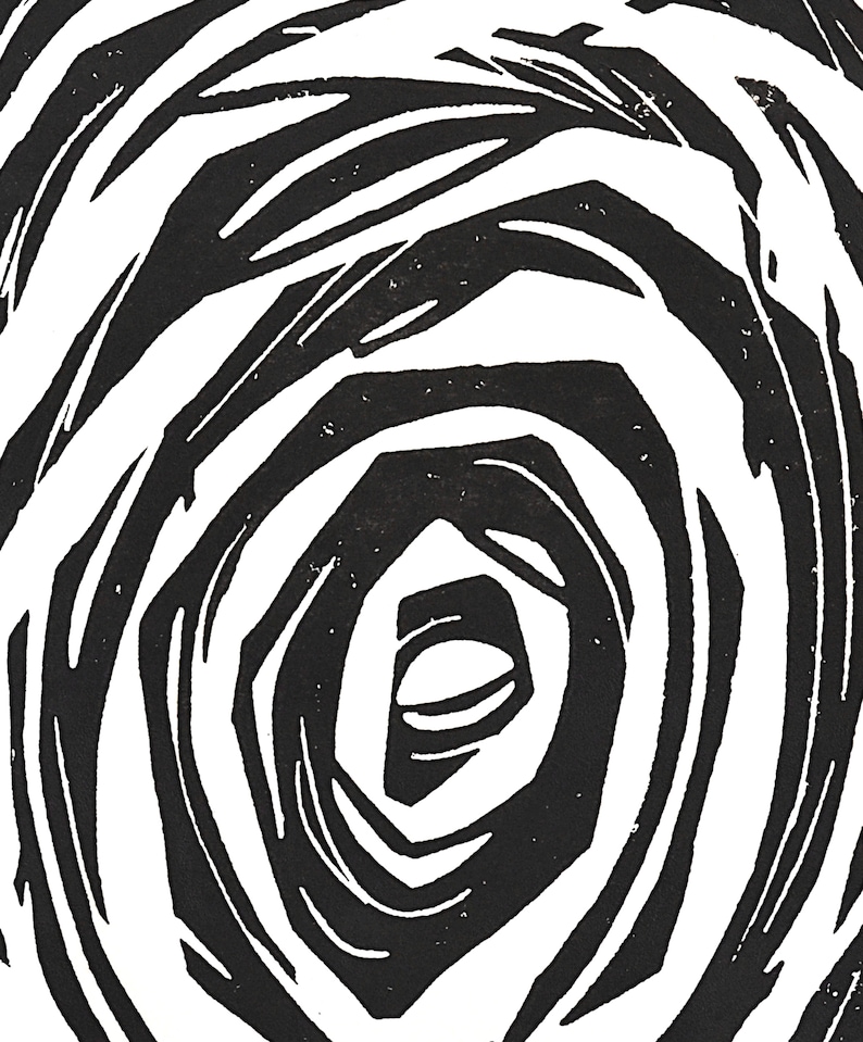 the elephant's eye modern abstract black and white linocut print image 2
