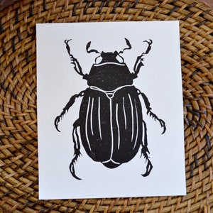 modern minimal insect beetle bug art: scarab, hand-pressed linocut print on fine art paper image 6
