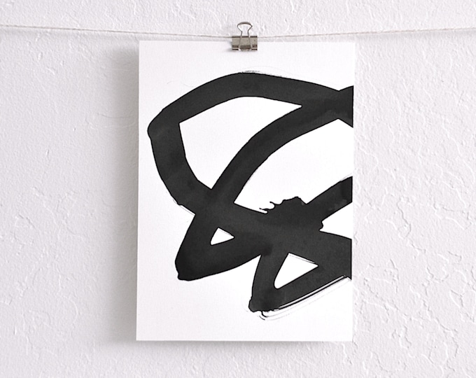 abstract ink art: "edgie #5," original minimal ink brushstroke drawing