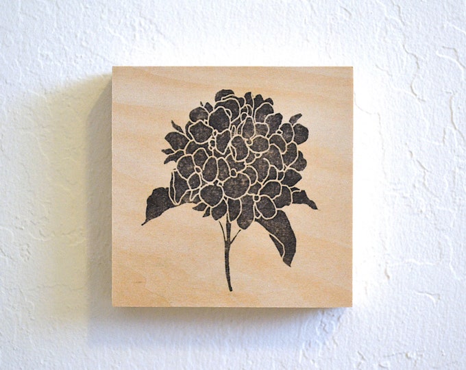 modern rustic botanical wall decor - dark flower - hand-printed original design on wood panel