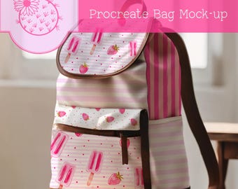 Procreate Taschen-Rucksack-Mockup-Ersteller: Bearbeitbare Vorlage