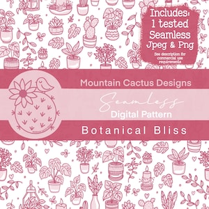 Pink Houseplant Cactus Pattern: Boho Botanical Print (Digital Download