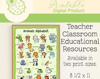 Animal Alphabet Poster Printable | ABC Chart for Kids | Classroom Decor | Digital Download