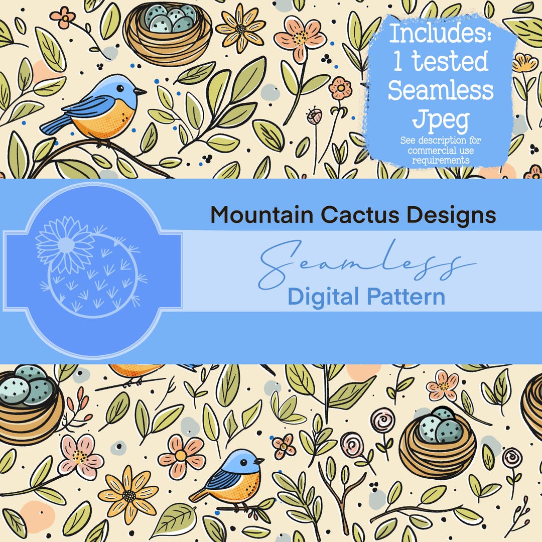 Songbirds Nests Seamless Pattern | Whimsical Spring Birds & Nature ...