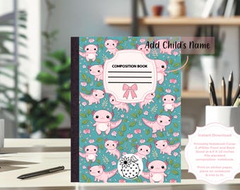 Axolotl Notizbuch Hülle | Niedlich Printable (Digitale Datei)