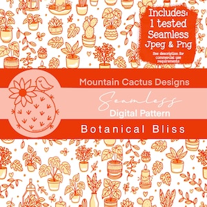 Terracotta Houseplant Pattern: Boho Cactus Design (Digital Download, Commercial Use Included)