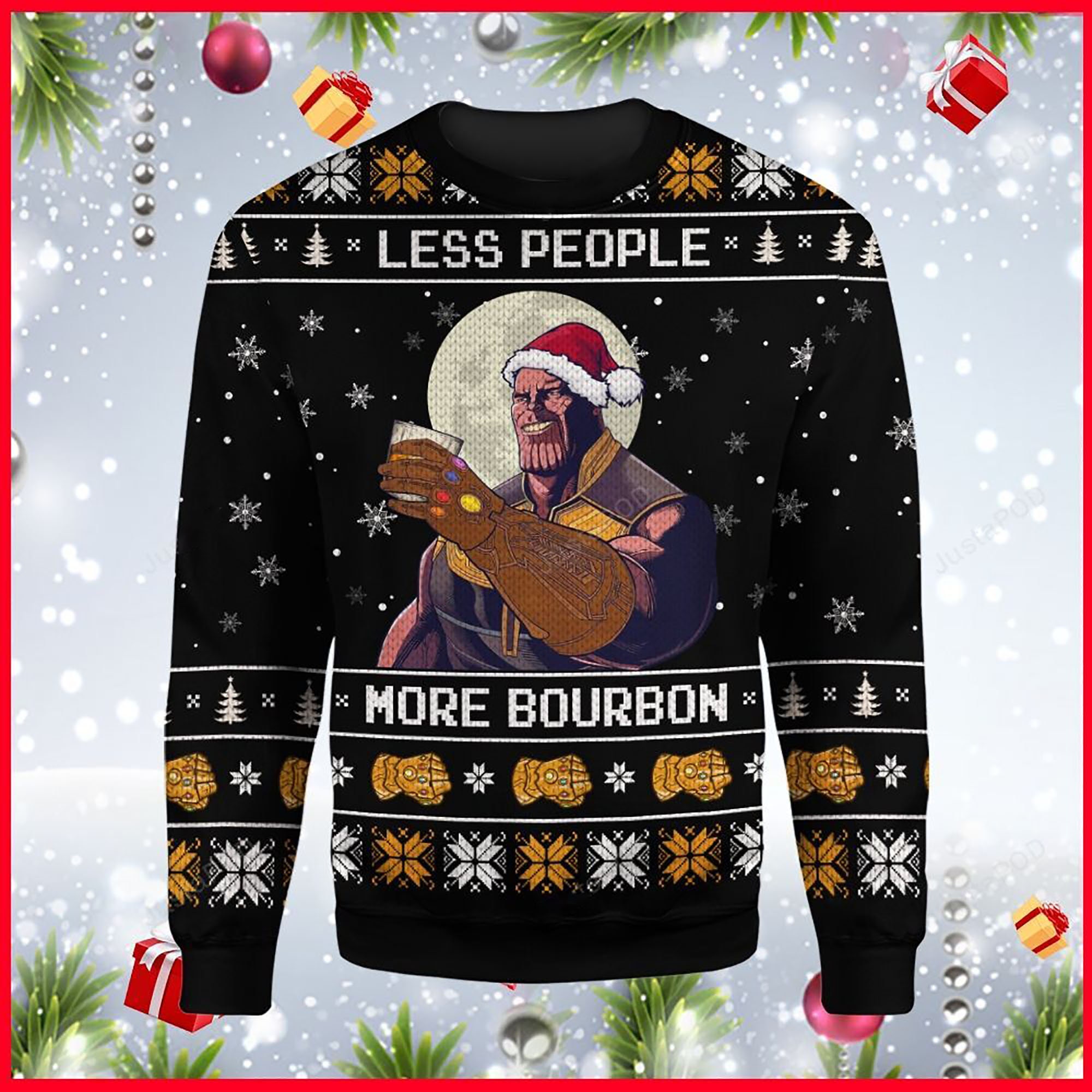 Discover 3d Thanos Less People More Bourbon Ugly Christmas 3D Sweater