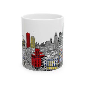 Hand-Drawn Madrid Skyline Mug | Unique Spanish Gift | Architecture Lover&#39;s Coffee Cup, 11oz or 15oz