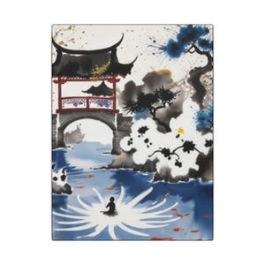 Serene Landscape Canvas Art - Chinese Ink Wash Painting, Zen Decor for Meditation Space, Hong Kong Art & Chinese Aesthetic