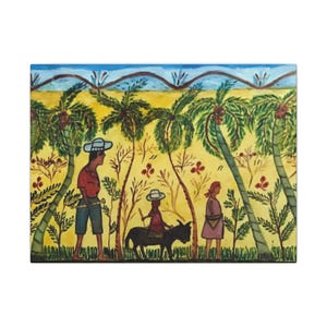Haitian Art Painting by Joseph-Jean Laurent 1977 - To the City, Haitian Wall Art Print, Folk Art Decor, Haitian Artist Artwork Canvas