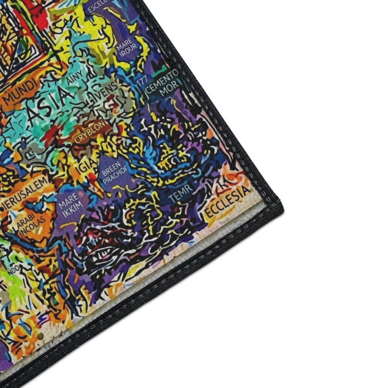 Mappa Mundi Medieval Cosmology Rug | Dark Academia Graffiti Art | Hereford World Map Decor image 14