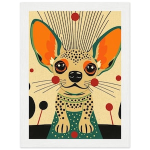 Stampa caricaturale di un chihuahua / Poster di metà secolo 1960 / Arte murale originale con cornice per amanti dei cani e decorazioni vintage