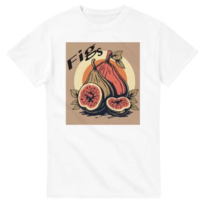 Retro T-shirt met vijgenprint | Uniek fruit-T-shirt | Shirt in Cottagecore-stijl | Veganistisch foodiecadeau