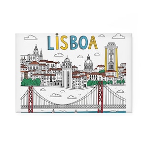 Imán con paisaje urbano de Lisboa: souvenir de viaje, decoración para el refrigerador