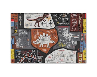 T-Rex Skeleton Floor Mat, Prehistoric Primitivist Street Art Rug