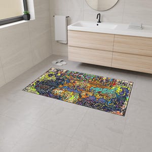 Mappa Mundi Medieval Cosmology Rug | Dark Academia Graffiti Art | Hereford World Map Decor image 8