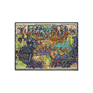 Mappa Mundi Medieval Cosmology Rug | Dark Academia Graffiti Art | Hereford World Map Decor image 4