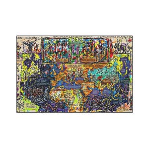 Mappa Mundi Medieval Cosmology Rug | Dark Academia Graffiti Art | Hereford World Map Decor image 1