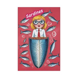Sardine Art Canvas | Humorous Fish Wall Art | Coastal Kitchen Decor Gift