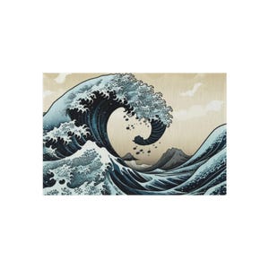 Japanese Vintage rug, Great Wave Rug - Hokusai Japanese Area Rug - Ukiyo-e Art Living Room Decor