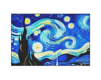 Van Gogh Starry Night Rug – Artistic Blue Floor Mat, Home Decor