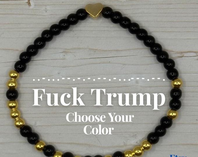 Fuck Trump Morse Code Beaded Bracelet: Yellow Gold Plated with Free ICE Whistle