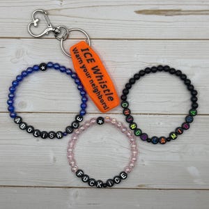 Abolish ICE / Chinga La Migra Beaded Bracelet – Choice of Phrase + Free Whistle
