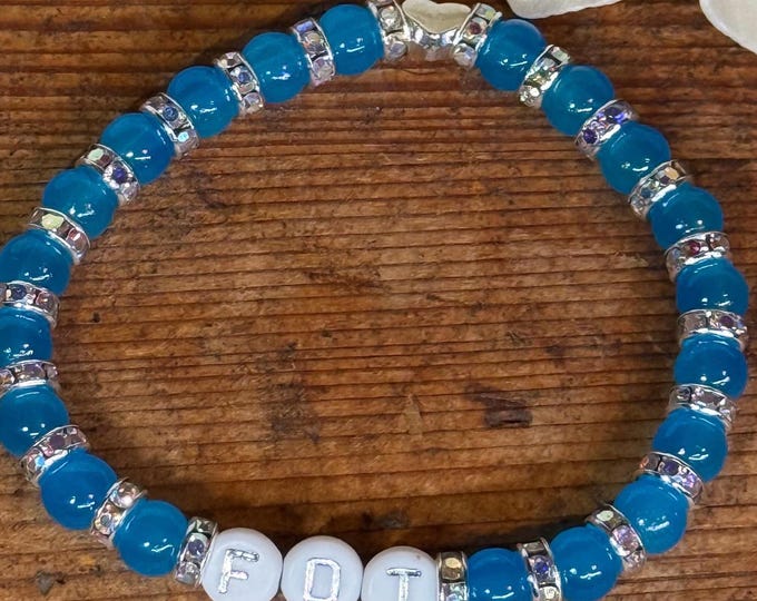 Blue Glass Bead Friendship Bracelet: Resist, Ally, Feminist